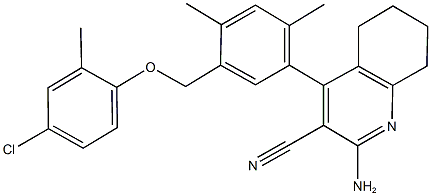 2-amino-4-{5-[(4-chloro-2-methylphenoxy)methyl]-2,4-dimethylphenyl}-5,6,7,8-tetrahydro-3-quinolinecarbonitrile Struktur