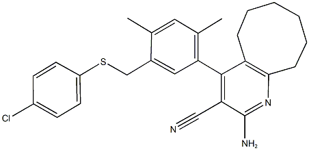 2-amino-4-(5-{[(4-chlorophenyl)sulfanyl]methyl}-2,4-dimethylphenyl)-5,6,7,8,9,10-hexahydrocycloocta[b]pyridine-3-carbonitrile Struktur