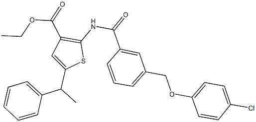 ethyl 2-({3-[(4-chlorophenoxy)methyl]benzoyl}amino)-5-(1-phenylethyl)-3-thiophenecarboxylate Struktur