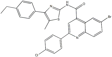 6-bromo-2-(4-chlorophenyl)-N-[4-(4-ethylphenyl)-5-methyl-1,3-thiazol-2-yl]-4-quinolinecarboxamide Struktur