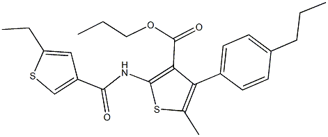 propyl 2-{[(5-ethyl-3-thienyl)carbonyl]amino}-5-methyl-4-(4-propylphenyl)-3-thiophenecarboxylate Struktur