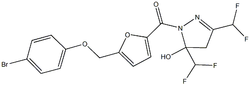 1-{5-[(4-bromophenoxy)methyl]-2-furoyl}-3,5-bis(difluoromethyl)-4,5-dihydro-1H-pyrazol-5-ol Struktur