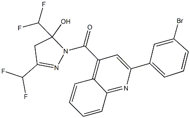 1-{[2-(3-bromophenyl)-4-quinolinyl]carbonyl}-3,5-bis(difluoromethyl)-4,5-dihydro-1H-pyrazol-5-ol Struktur