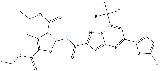 diethyl 5-({[5-(5-chloro-2-thienyl)-7-(trifluoromethyl)pyrazolo[1,5-a]pyrimidin-2-yl]carbonyl}amino)-3-methyl-2,4-thiophenedicarboxylate Struktur