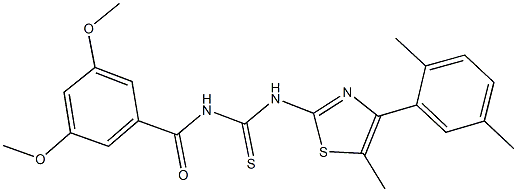 N-(3,5-dimethoxybenzoyl)-N'-[4-(2,5-dimethylphenyl)-5-methyl-1,3-thiazol-2-yl]thiourea Struktur