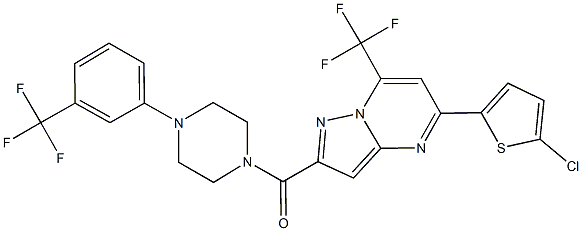 5-(5-chloro-2-thienyl)-7-(trifluoromethyl)-2-({4-[3-(trifluoromethyl)phenyl]-1-piperazinyl}carbonyl)pyrazolo[1,5-a]pyrimidine Struktur