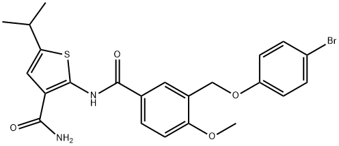 2-({3-[(4-bromophenoxy)methyl]-4-methoxybenzoyl}amino)-5-isopropyl-3-thiophenecarboxamide Struktur