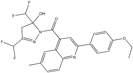 3,5-bis(difluoromethyl)-1-{[2-(4-ethoxyphenyl)-6-methyl-4-quinolinyl]carbonyl}-4,5-dihydro-1H-pyrazol-5-ol Struktur