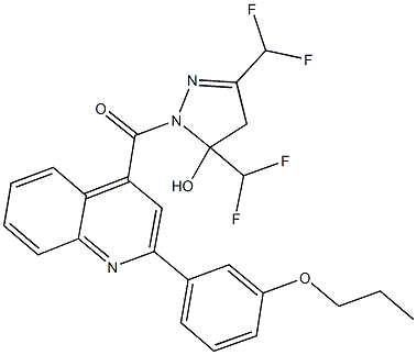 3,5-bis(difluoromethyl)-1-{[2-(3-propoxyphenyl)-4-quinolinyl]carbonyl}-4,5-dihydro-1H-pyrazol-5-ol Struktur