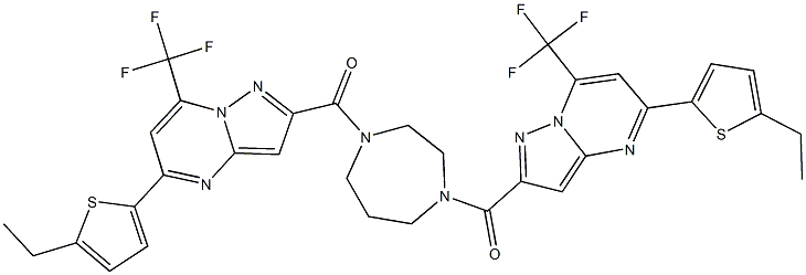 5-(5-ethyl-2-thienyl)-2-[(4-{[5-(5-ethyl-2-thienyl)-7-(trifluoromethyl)pyrazolo[1,5-a]pyrimidin-2-yl]carbonyl}-1,4-diazepan-1-yl)carbonyl]-7-(trifluoromethyl)pyrazolo[1,5-a]pyrimidine Struktur