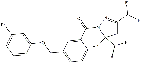 1-{3-[(3-bromophenoxy)methyl]benzoyl}-3,5-bis(difluoromethyl)-4,5-dihydro-1H-pyrazol-5-ol Struktur