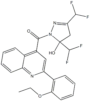 3,5-bis(difluoromethyl)-1-{[2-(2-ethoxyphenyl)-4-quinolinyl]carbonyl}-4,5-dihydro-1H-pyrazol-5-ol Struktur