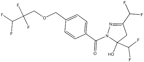 3,5-bis(difluoromethyl)-1-{4-[(2,2,3,3-tetrafluoropropoxy)methyl]benzoyl}-4,5-dihydro-1H-pyrazol-5-ol Struktur