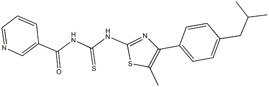 N-[4-(4-isobutylphenyl)-5-methyl-1,3-thiazol-2-yl]-N'-(3-pyridinylcarbonyl)thiourea Struktur