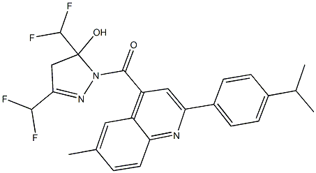 3,5-bis(difluoromethyl)-1-{[2-(4-isopropylphenyl)-6-methyl-4-quinolinyl]carbonyl}-4,5-dihydro-1H-pyrazol-5-ol Struktur