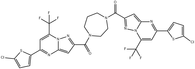 5-(5-chloro-2-thienyl)-2-[(4-{[5-(5-chloro-2-thienyl)-7-(trifluoromethyl)pyrazolo[1,5-a]pyrimidin-2-yl]carbonyl}-1,4-diazepan-1-yl)carbonyl]-7-(trifluoromethyl)pyrazolo[1,5-a]pyrimidine Struktur