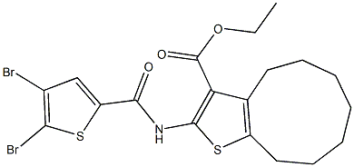 ethyl 2-{[(4,5-dibromo-2-thienyl)carbonyl]amino}-5,6,7,8,9,10-hexahydro-4H-cyclonona[b]thiophene-3-carboxylate Struktur