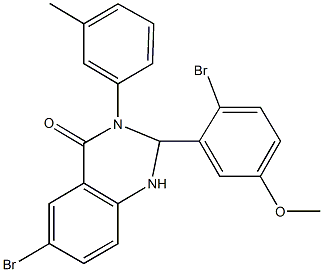 6-bromo-2-(2-bromo-5-methoxyphenyl)-3-(3-methylphenyl)-2,3-dihydro-4(1H)-quinazolinone Struktur