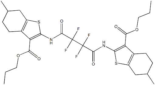 propyl 6-methyl-2-[(2,2,3,3-tetrafluoro-4-{[6-methyl-3-(propoxycarbonyl)-4,5,6,7-tetrahydro-1-benzothien-2-yl]amino}-4-oxobutanoyl)amino]-4,5,6,7-tetrahydro-1-benzothiophene-3-carboxylate Struktur