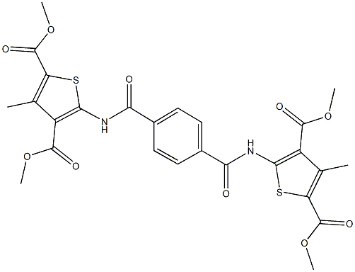 dimethyl 5-{[4-({[3,5-bis(methoxycarbonyl)-4-methyl-2-thienyl]amino}carbonyl)benzoyl]amino}-3-methyl-2,4-thiophenedicarboxylate Struktur