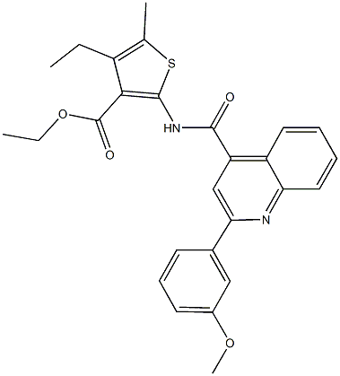 ethyl 4-ethyl-2-({[2-(3-methoxyphenyl)-4-quinolinyl]carbonyl}amino)-5-methyl-3-thiophenecarboxylate Struktur