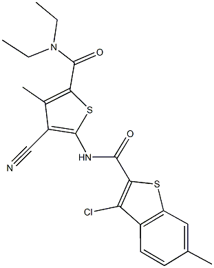 3-chloro-N-{3-cyano-5-[(diethylamino)carbonyl]-4-methyl-2-thienyl}-6-methyl-1-benzothiophene-2-carboxamide Struktur