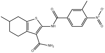 2-({4-nitro-3-methylbenzoyl}amino)-6-methyl-4,5,6,7-tetrahydro-1-benzothiophene-3-carboxamide Struktur