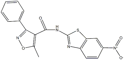 N-{6-nitro-1,3-benzothiazol-2-yl}-5-methyl-3-phenyl-4-isoxazolecarboxamide Struktur