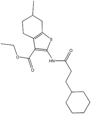 ethyl 2-[(3-cyclohexylpropanoyl)amino]-6-methyl-4,5,6,7-tetrahydro-1-benzothiophene-3-carboxylate Struktur