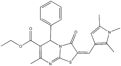 ethyl 7-methyl-3-oxo-5-phenyl-2-[(1,2,5-trimethyl-1H-pyrrol-3-yl)methylene]-2,3-dihydro-5H-[1,3]thiazolo[3,2-a]pyrimidine-6-carboxylate Struktur