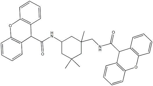 N-(3,3,5-trimethyl-5-{[(9H-xanthen-9-ylcarbonyl)amino]methyl}cyclohexyl)-9H-xanthene-9-carboxamide Struktur