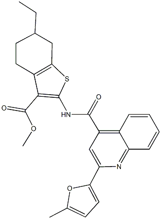 methyl 6-ethyl-2-({[2-(5-methyl-2-furyl)-4-quinolinyl]carbonyl}amino)-4,5,6,7-tetrahydro-1-benzothiophene-3-carboxylate Struktur