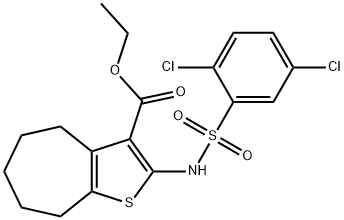 ethyl 2-{[(2,5-dichlorophenyl)sulfonyl]amino}-5,6,7,8-tetrahydro-4H-cyclohepta[b]thiophene-3-carboxylate Struktur