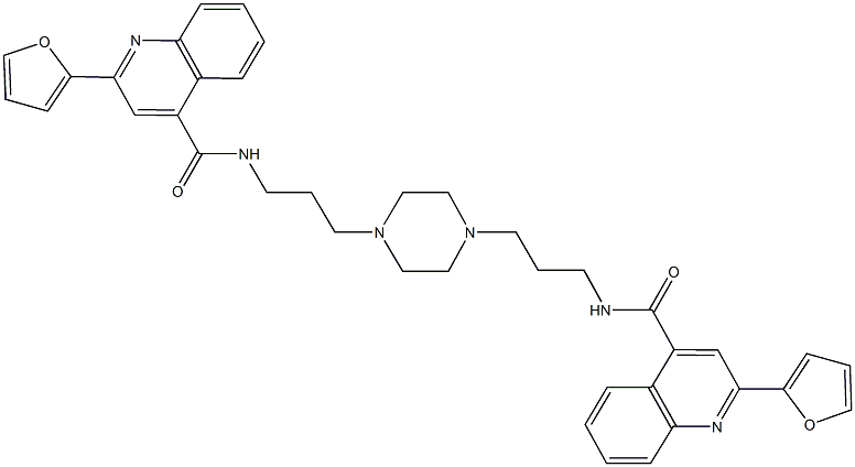 2-(2-furyl)-N-(3-{4-[3-({[2-(2-furyl)-4-quinolinyl]carbonyl}amino)propyl]-1-piperazinyl}propyl)-4-quinolinecarboxamide Struktur