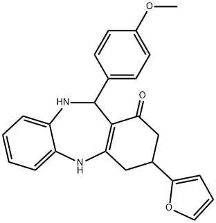 3-(2-furyl)-11-(4-methoxyphenyl)-2,3,4,5,10,11-hexahydro-1H-dibenzo[b,e][1,4]diazepin-1-one Struktur