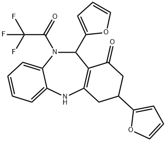 3,11-di(2-furyl)-10-(trifluoroacetyl)-2,3,4,5,10,11-hexahydro-1H-dibenzo[b,e][1,4]diazepin-1-one Struktur