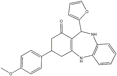 11-(2-furyl)-3-(4-methoxyphenyl)-2,3,4,5,10,11-hexahydro-1H-dibenzo[b,e][1,4]diazepin-1-one Struktur