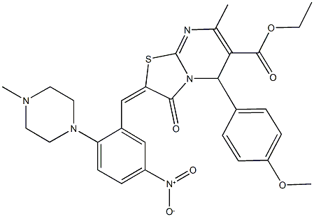 ethyl 2-[5-nitro-2-(4-methyl-1-piperazinyl)benzylidene]-5-(4-methoxyphenyl)-7-methyl-3-oxo-2,3-dihydro-5H-[1,3]thiazolo[3,2-a]pyrimidine-6-carboxylate Struktur