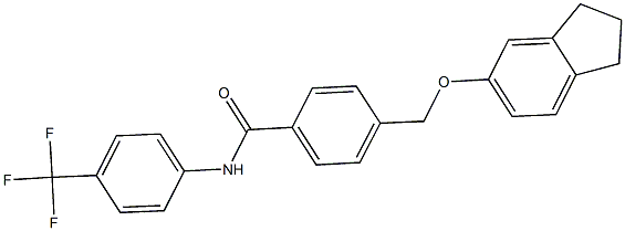 4-[(2,3-dihydro-1H-inden-5-yloxy)methyl]-N-[4-(trifluoromethyl)phenyl]benzamide Struktur