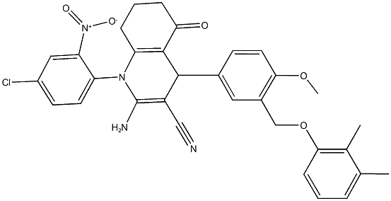 2-amino-1-{4-chloro-2-nitrophenyl}-4-{3-[(2,3-dimethylphenoxy)methyl]-4-methoxyphenyl}-5-oxo-1,4,5,6,7,8-hexahydro-3-quinolinecarbonitrile Struktur