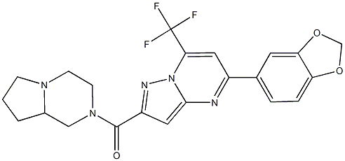 5-(1,3-benzodioxol-5-yl)-2-(hexahydropyrrolo[1,2-a]pyrazin-2(1H)-ylcarbonyl)-7-(trifluoromethyl)pyrazolo[1,5-a]pyrimidine Struktur