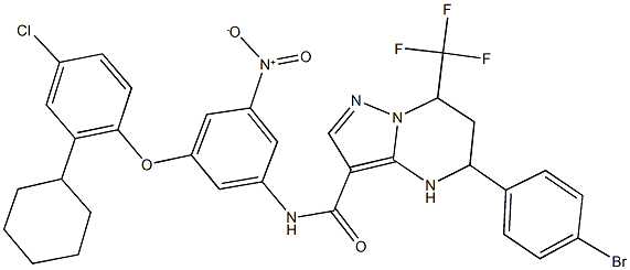 5-(4-bromophenyl)-N-{3-(4-chloro-2-cyclohexylphenoxy)-5-nitrophenyl}-7-(trifluoromethyl)-4,5,6,7-tetrahydropyrazolo[1,5-a]pyrimidine-3-carboxamide Struktur