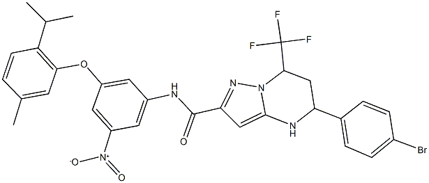 5-(4-bromophenyl)-N-[3-nitro-5-(2-isopropyl-5-methylphenoxy)phenyl]-7-(trifluoromethyl)-4,5,6,7-tetrahydropyrazolo[1,5-a]pyrimidine-2-carboxamide Struktur