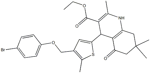 ethyl 4-{4-[(4-bromophenoxy)methyl]-5-methyl-2-thienyl}-2,7,7-trimethyl-5-oxo-1,4,5,6,7,8-hexahydro-3-quinolinecarboxylate Struktur