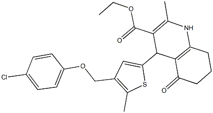 ethyl 4-{4-[(4-chlorophenoxy)methyl]-5-methyl-2-thienyl}-2-methyl-5-oxo-1,4,5,6,7,8-hexahydro-3-quinolinecarboxylate Struktur