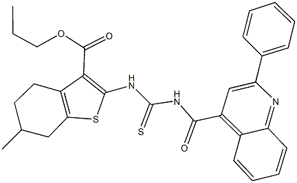 propyl 6-methyl-2-[({[(2-phenyl-4-quinolinyl)carbonyl]amino}carbothioyl)amino]-4,5,6,7-tetrahydro-1-benzothiophene-3-carboxylate Struktur