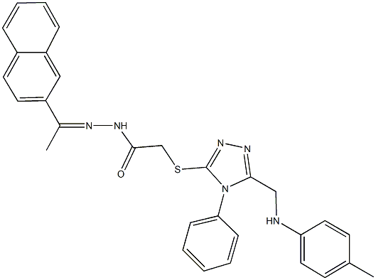 N'-[1-(2-naphthyl)ethylidene]-2-{[4-phenyl-5-(4-toluidinomethyl)-4H-1,2,4-triazol-3-yl]sulfanyl}acetohydrazide Struktur