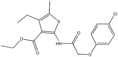 ethyl 2-{[(4-chlorophenoxy)acetyl]amino}-4-ethyl-5-methyl-3-thiophenecarboxylate Struktur