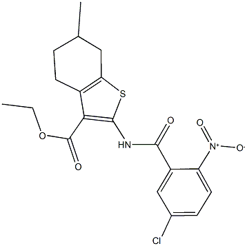 ethyl 2-({5-chloro-2-nitrobenzoyl}amino)-6-methyl-4,5,6,7-tetrahydro-1-benzothiophene-3-carboxylate Struktur