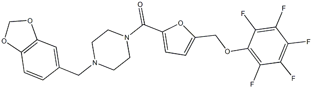 (5-{[4-(1,3-benzodioxol-5-ylmethyl)piperazin-1-yl]carbonyl}-2-furyl)methyl 2,3,4,5,6-pentafluorophenyl ether Struktur